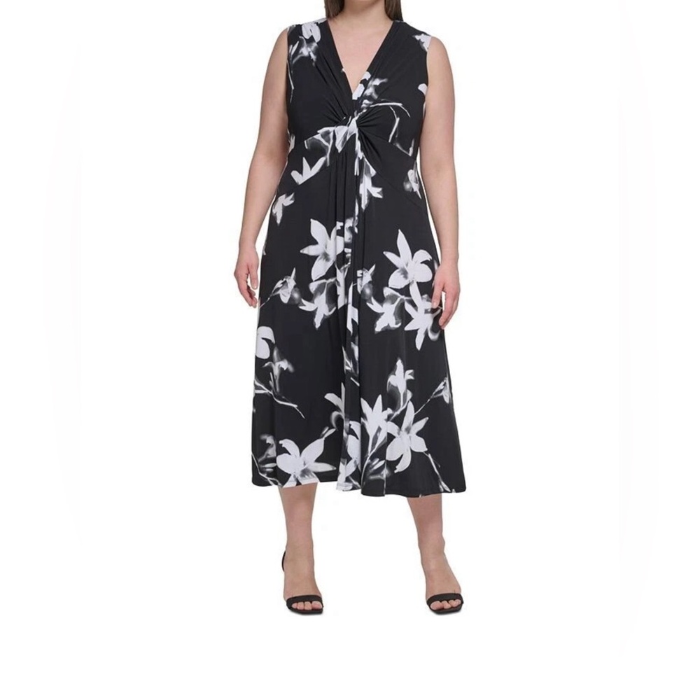 Women’s Calvin Klein Plus Size Floral-Print Twist-Front Dress Size 20W